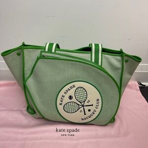 Kate Spade New York Tennis Tote Bag Racquet Club Courtside Green Canvas w/Cover